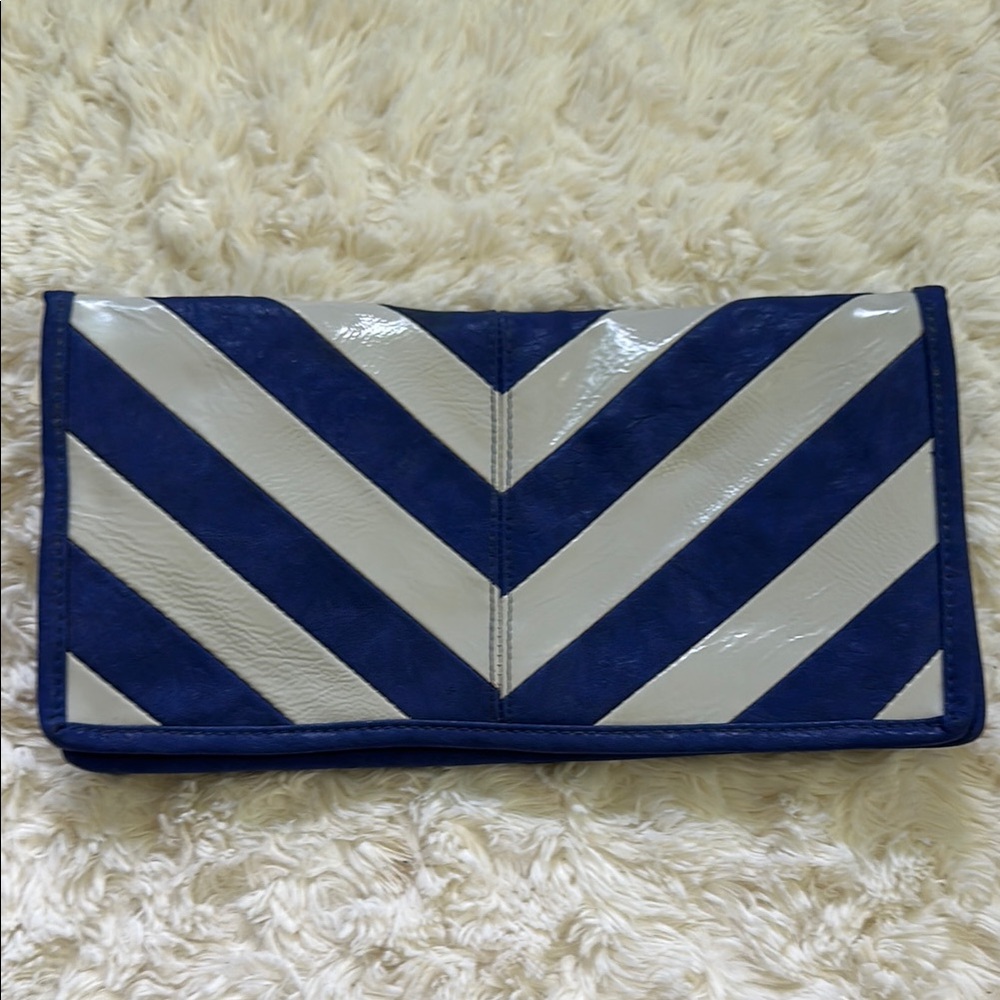 Chevron Blue and White Clutch